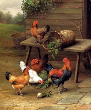 Edgar Hunt Painting - Poultry In A Barnyard poultry livestock barn Edgar Hunt
